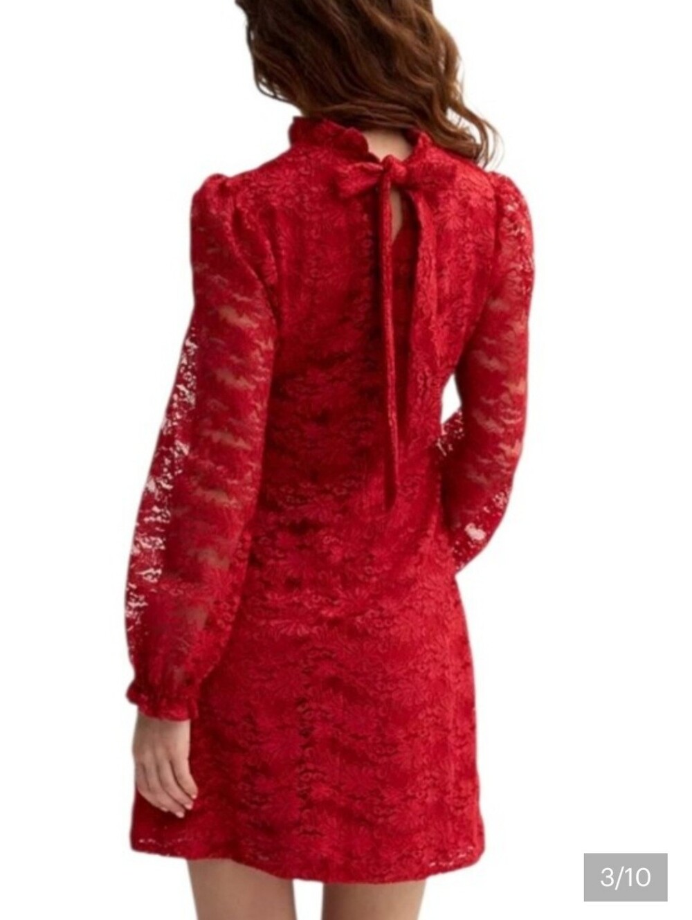 Draper James XL Red Lace Dress long sleeves, Bow Back Collar Holiday Christmas